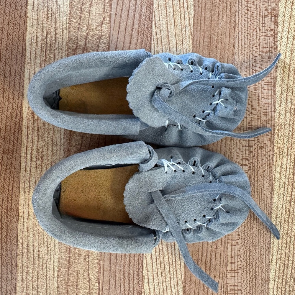 Gray Suede Kids Moccasins